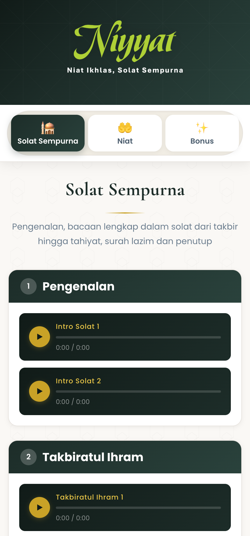 Paparan kandungan Niyyat 1
